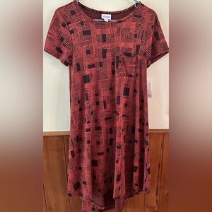 Lula Roe Carly orange and black geometric printed dress. Size XS.  NWT.